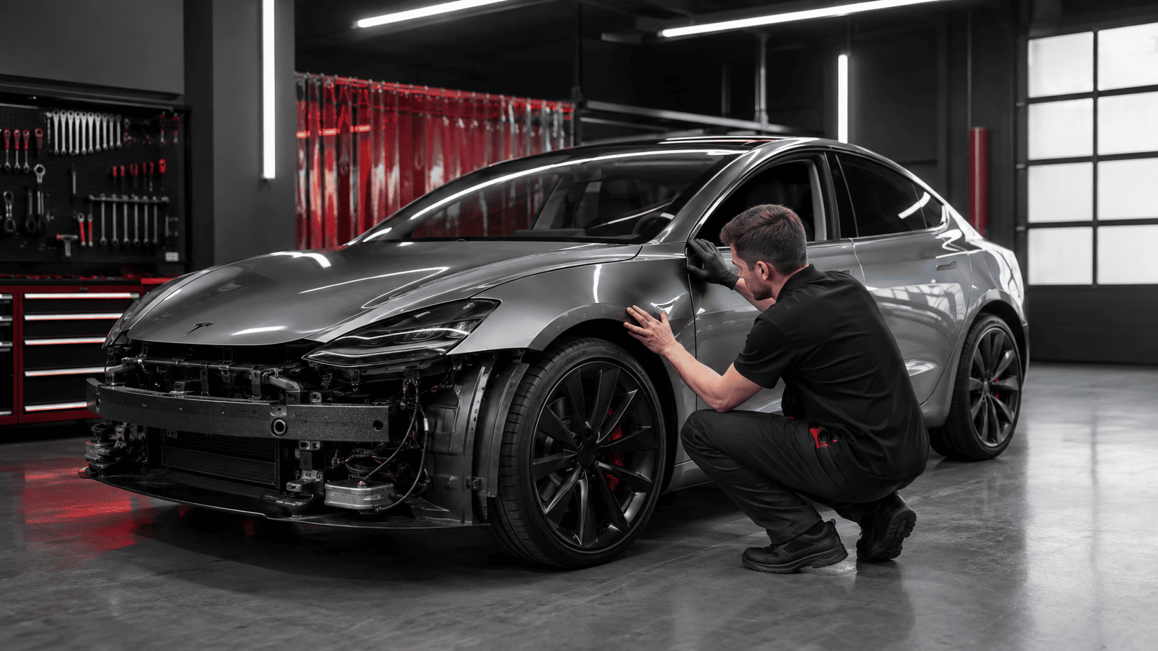 Кузовний ремонт Tesla після ДТП у сервісі AUTOCENTER KYIV